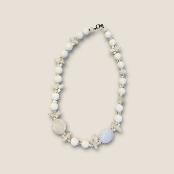 Vintage Bead and white Quartz Sterling Necklace - Picture 2 of 4